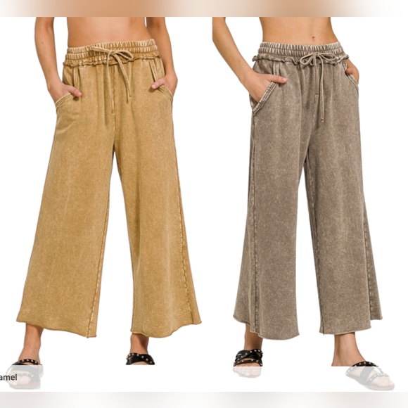 #074 New French Terry Palazzo Wide Leg Pants - Picture 2 of 2